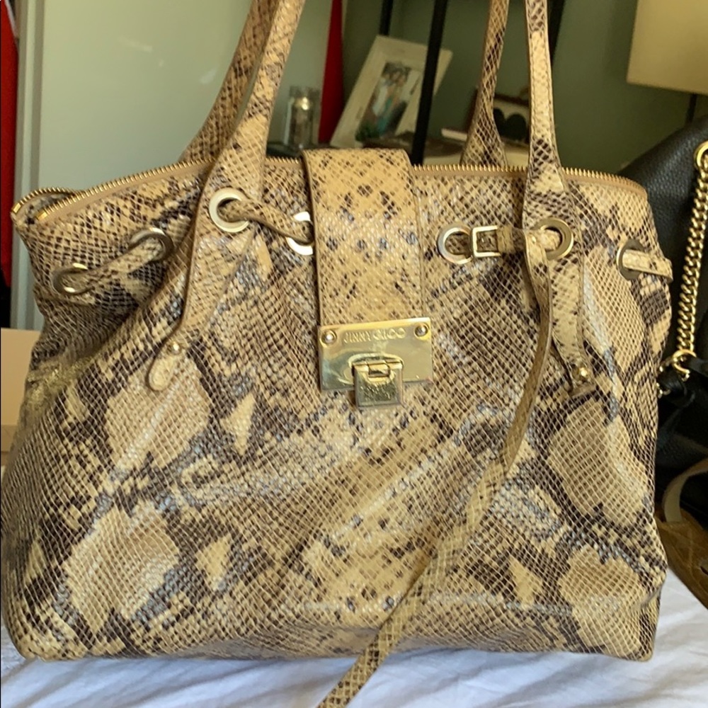 Jimmy Choo Snakeprint Embossed Leather  Bag
